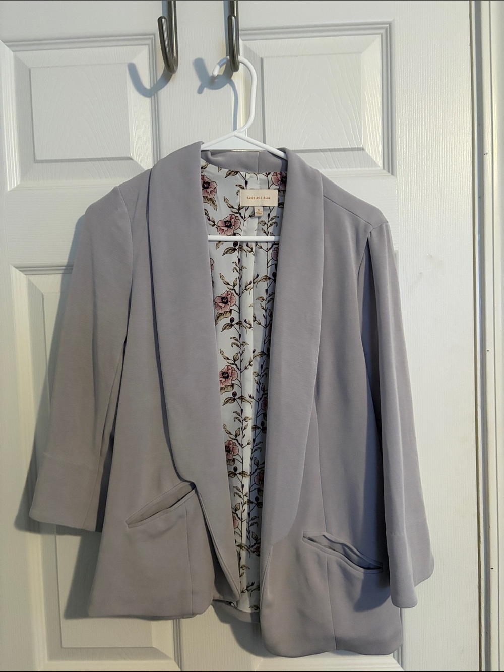 Skies Are Blue Lavender Open-Front Blazer with Floral Lining